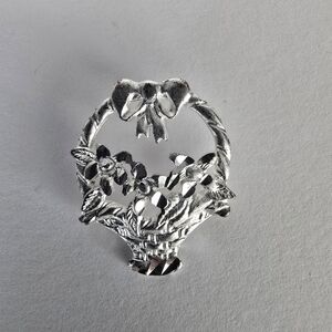 Elegant Silver Floral Basket Pendant Charm